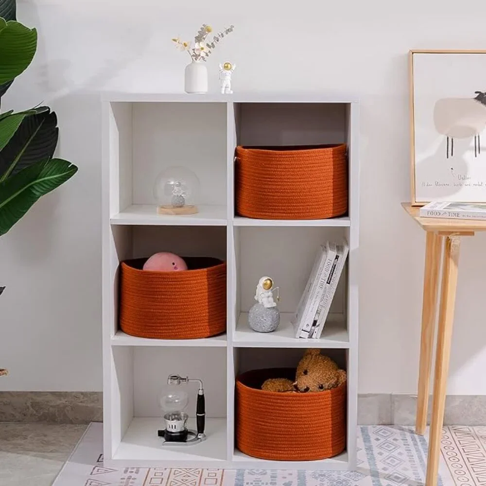Woven orange basket for organizing set 3